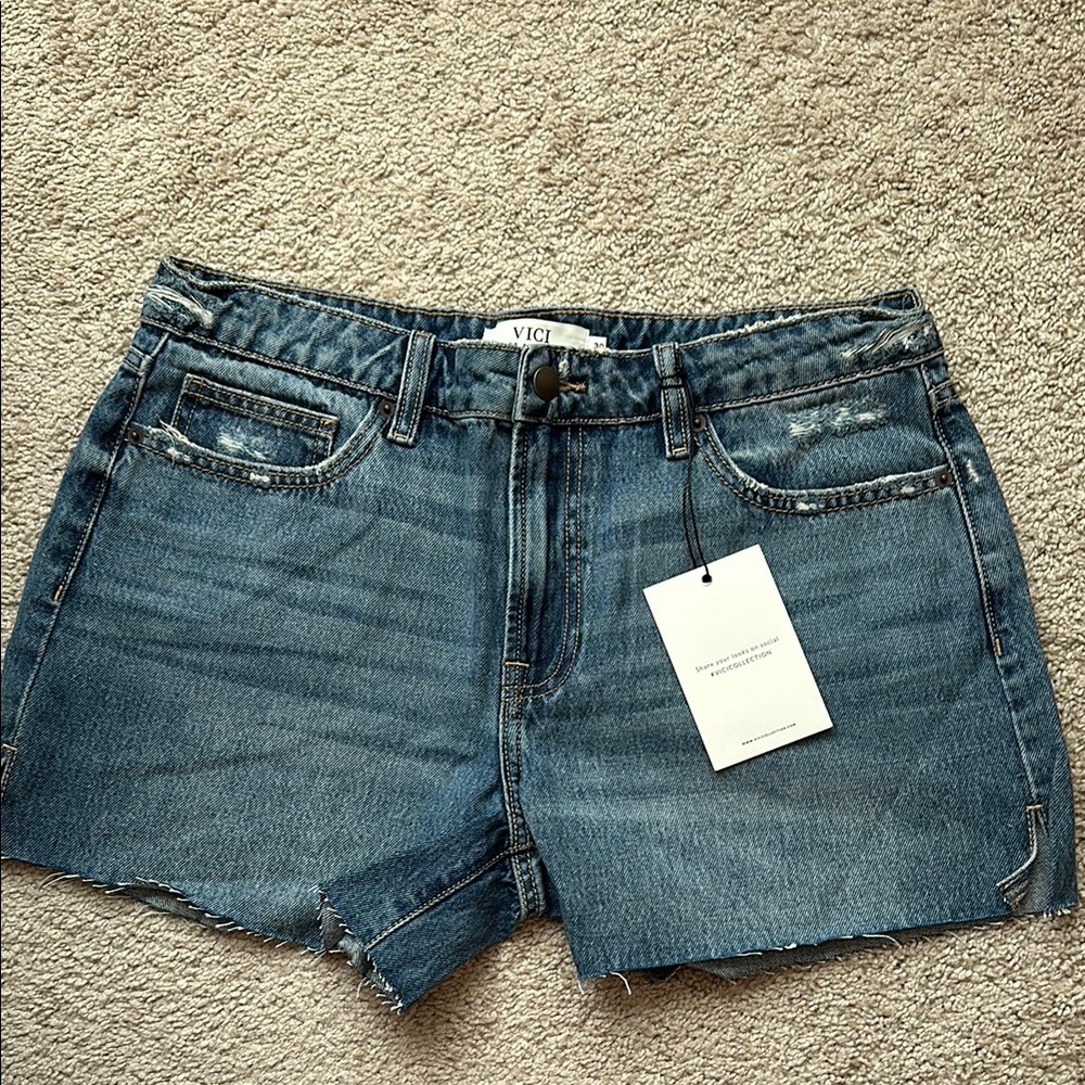 Vici Blue Jean Shorts with Raw Hem and Vintage Wash